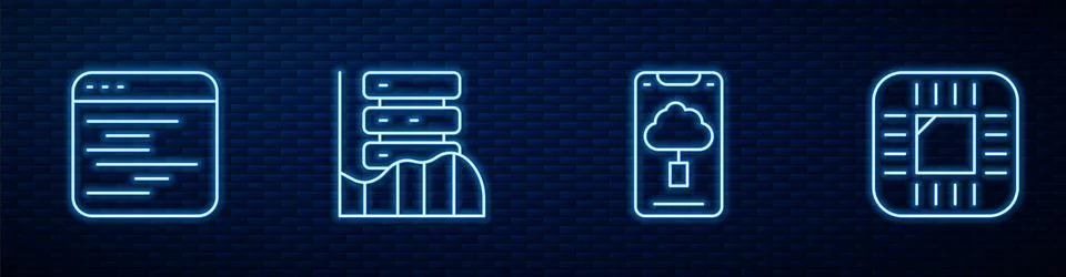 Set line Cloud technology data transfer, Software, Server, Data, Web Hosting and Stock Illustration