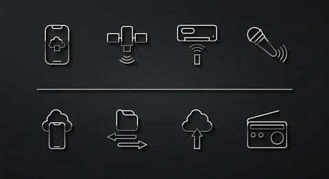 Set line Cloud technology data, Wireless microphone, upload, Transfer files Stock Illustration
