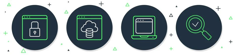 Set line Cloud technology data transfer, Laptop with browser window, Secure your Stockillustratie