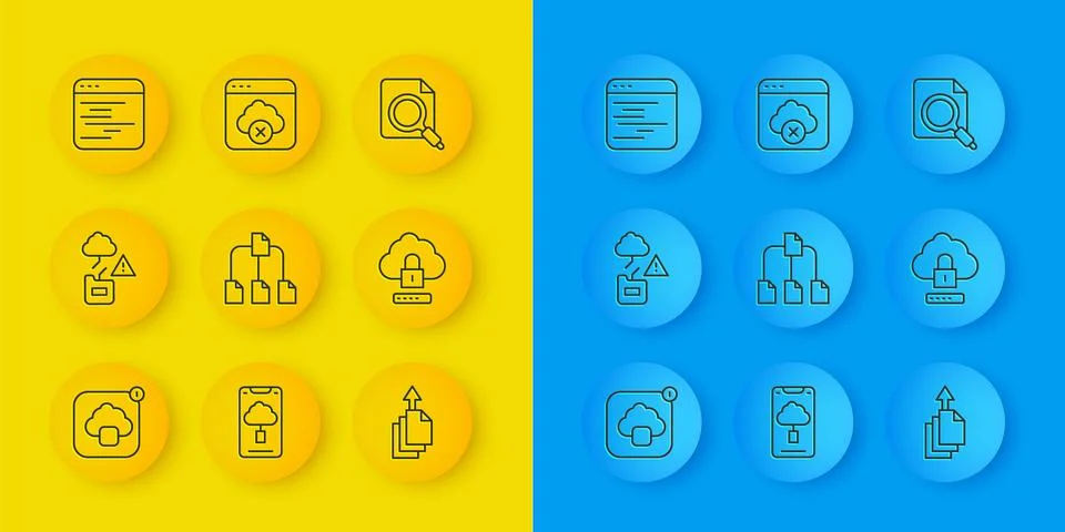 Set line Cloud technology data transfer, Folder tree, Data export, computing 库存插图