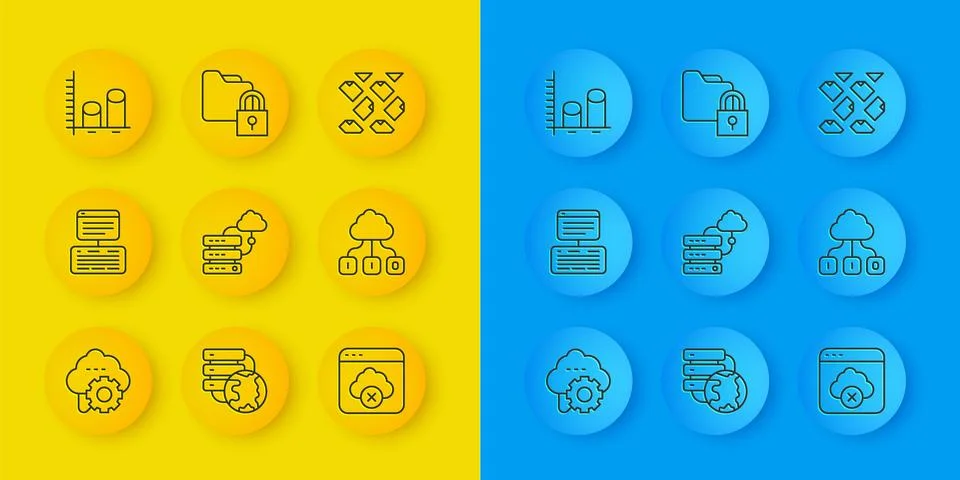 Set line Cloud technology data transfer, Server, Data, Web Hosting, Network Stock Illustration