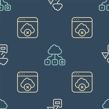 Set line Cloud technology data transfer, Failed access cloud storage and on Stock Illustration