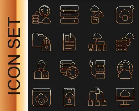 Set line Cloud technology data transfer, Social network, Network cloud Stockillustratie