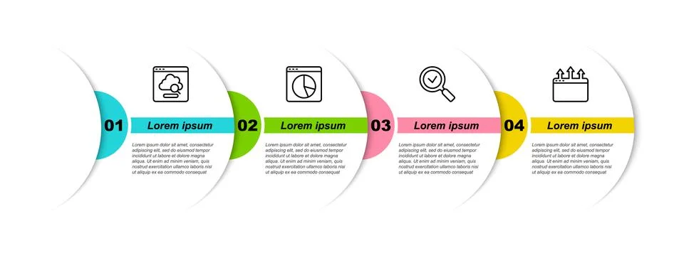 Set line Cloud technology data transfer, Graph chart infographic, Magnifying イラスト素材