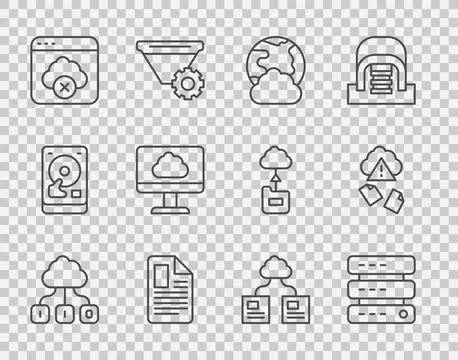 Set line Cloud technology data transfer, Server, Data, Web Hosting, Social Stock Illustration