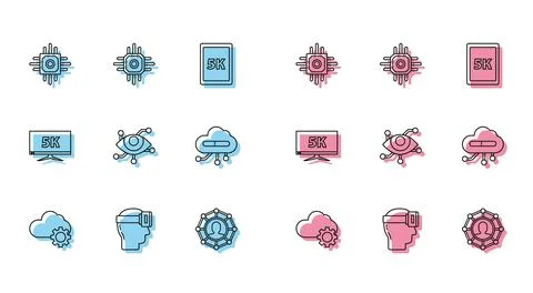 Set line Cloud technology data transfer and storage, Virtual reality glasses 스톡 일러스트