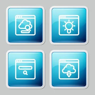 Set line Cloud technology data transfer, Browser window, Search engine and Illustrazione stock