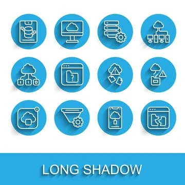 Set line Cloud technology data transfer, Filter setting, Server, Data, Web Illustrazione stock