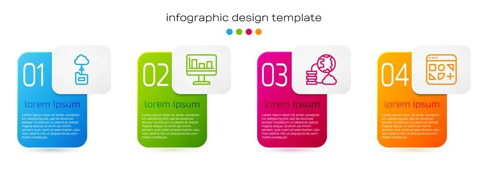Set line Cloud technology data transfer, Monitor with graph chart, Network cloud Stock Illustration