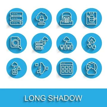 Set line Cloud technology data transfer, Filter setting, Server, Data, Web .. Stock Illustration