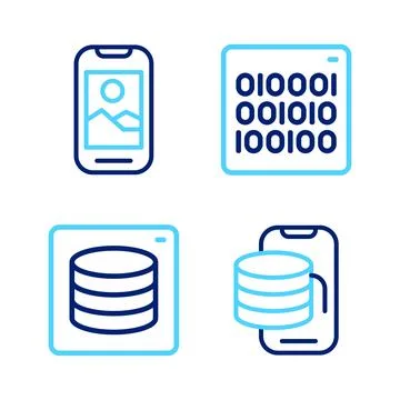 Set line Cloud technology data transfer, Server, Data, Binary code and Mobi.. Stock Illustration