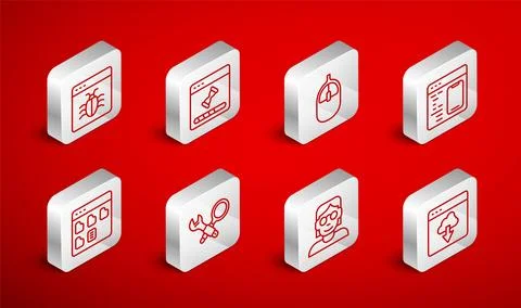 Set line Cloud technology data transfer, Loading window, Computer mouse, So.. 库存插图