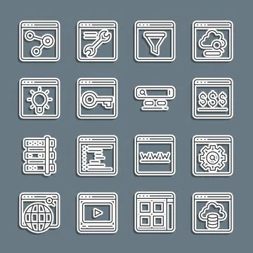 Set line Cloud technology data transfer, Browser setting, Online shopping o.. Illustrazione stock