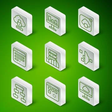 Set line Cloud technology data transfer, Loading window, computing lock, Se.. Stockillustratie