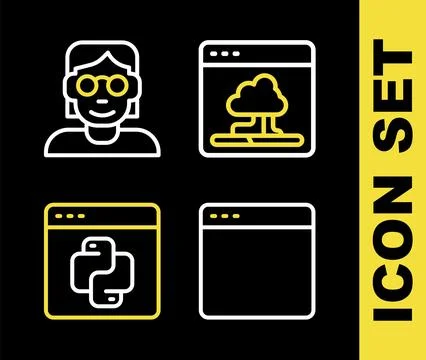 Set line Cloud technology data transfer, Browser window, Python programming.. Illustration