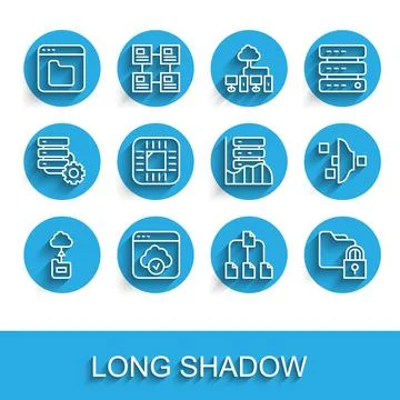 Set line Cloud technology data transfer, Browser files, Folder tree, and lo.. Stock Illustration