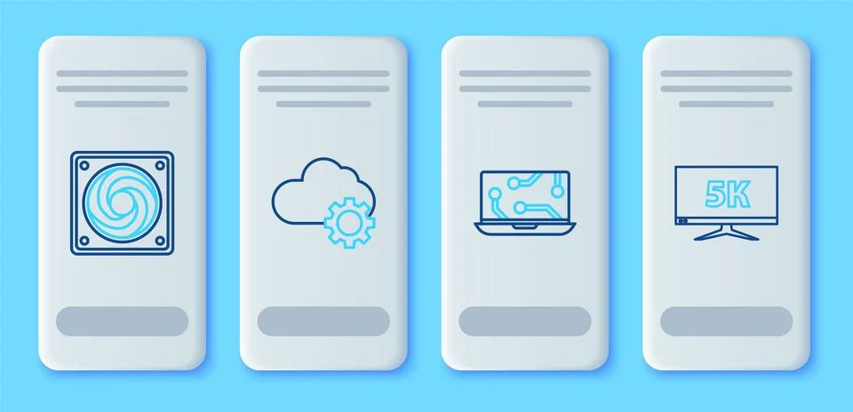 Set line Cloud technology data transfer and storage, Laptop, Computer coole.. Stock Illustration