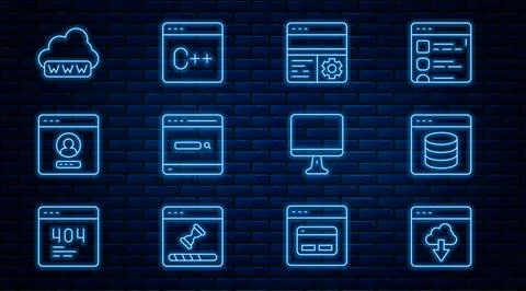 Set line Cloud technology data transfer, Server, Data, Web Hosting, Debuggi.. Stock Illustration