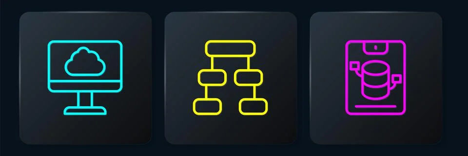 Set line Cloud technology data transfer, Server, Data, Web Hosting and Hier.. Illustrazione stock