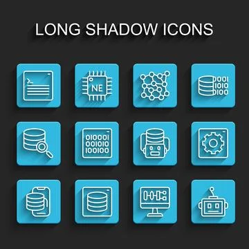 Set line Cloud technology data transfer, Server, Data, Web developer progra.. Illustrazione stock