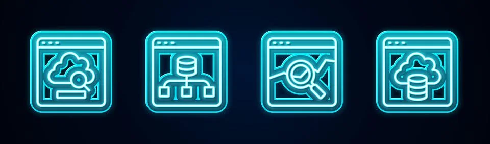 Set line Cloud technology data transfer, Server, Data, Website with stocks .. Stock Illustration