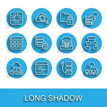 Set line Cloud technology data transfer, Software, Processor with CPU, Serv.. Stock Illustration