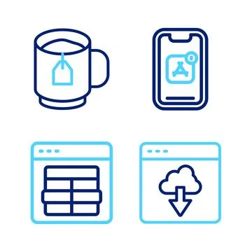 Set line Cloud technology data transfer, MySQL code, Mobile Apps and Cup of.. Illustrazione stock