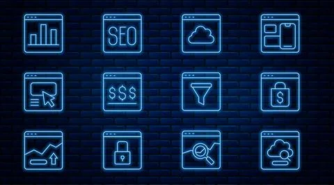 Set line Cloud technology data transfer, Online shopping on screen, UI or U.. Stock Illustration