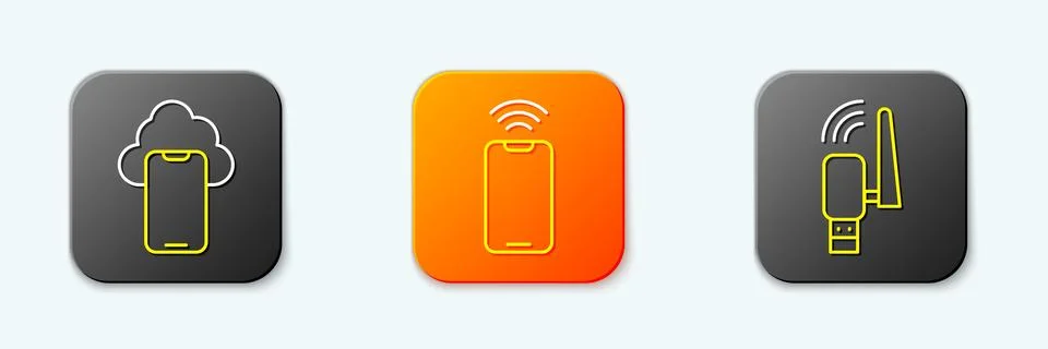 Set line Cloud technology data, Mobile with wi-fi wireless and Usb adapter .. Stock Illustration