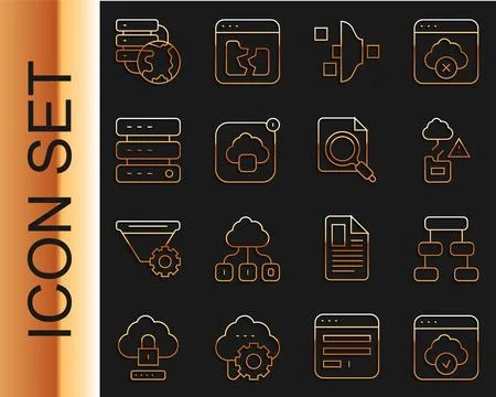 Set line Cloud technology data transfer, Hierarchy organogram chart, Filter.. 库存插图