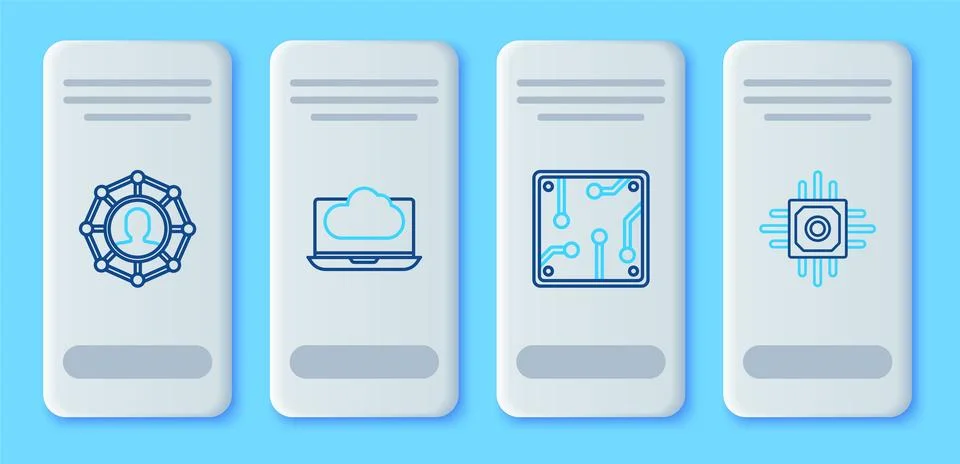 Set line Cloud technology data transfer and storage, Processor, Project tea.. Stock Illustration