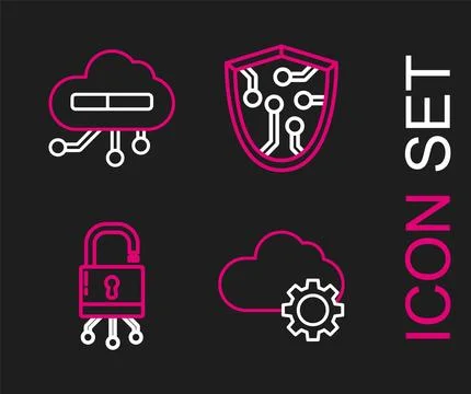 Set line Cloud technology data transfer and storage, Lock on digital circui.. Stock Illustration
