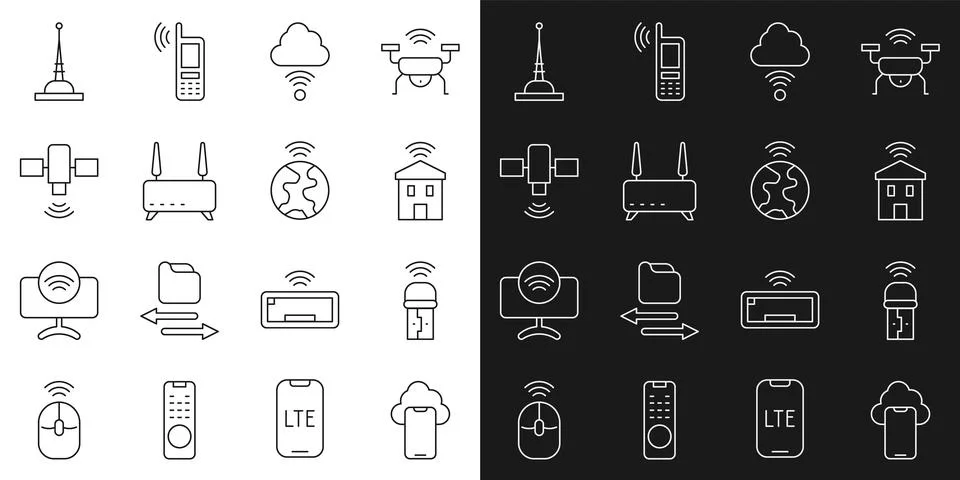 Set line Cloud technology data, Usb wireless adapter, Smart home with wi-fi.. Stock Illustration