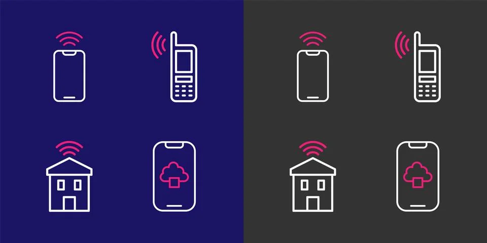Set line Cloud technology data, Smart home with wi-fi, Mobile wireless and .. Stock Illustration