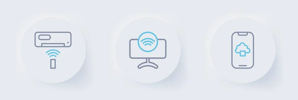 Set line Cloud technology data, Smart Tv system and Air conditioner icon. V.. Stock Illustration
