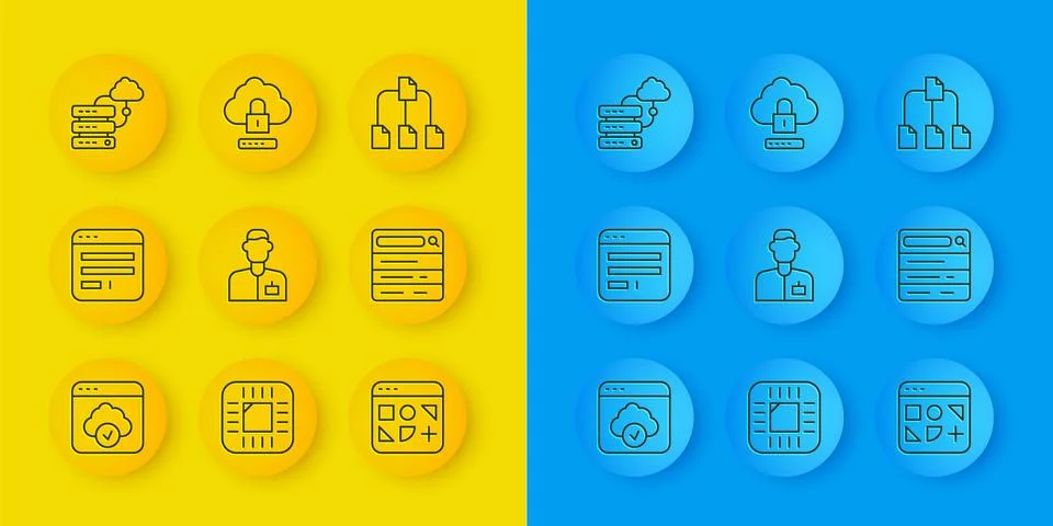 Set line Cloud technology data transfer, Browser window, Analyst engineer, .. イラスト素材