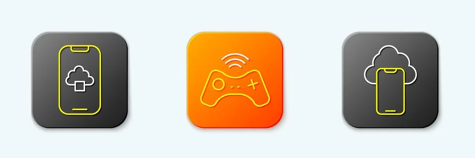 Set line Cloud technology data, Wireless gamepad and  icon. Vector Stockillustratie