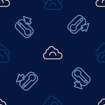 Set line Cloud, Thermometer and  on seamless pattern. Vector イラスト素材