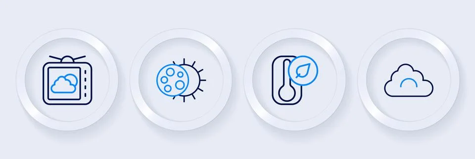 Set line Cloud, Thermometer, Eclipse of the sun and Weather forecast icon. .. Stock Illustration