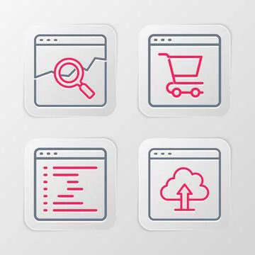 Set line Cloud upload, Browser window, Online shopping on screen and Website イラスト素材