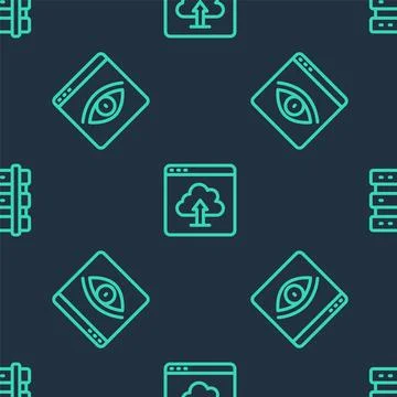 Set line Cloud upload, Browser incognito window and Server on seamless patt.. Stock Illustration