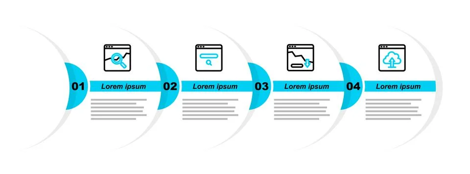 Set line Cloud upload, Financial growth decrease, Search engine and Website w Stock Illustration