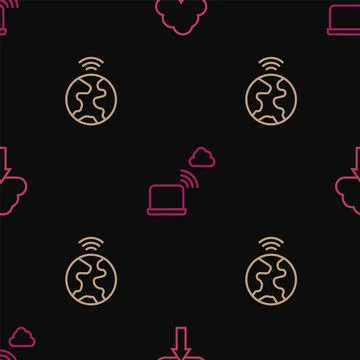 Set line Cloud upload, Global technology and Network cloud connection on Stock Illustration