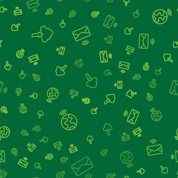 Set line Cloud upload, Global technology and Mail and e-mail on seamless pa.. 库存插图