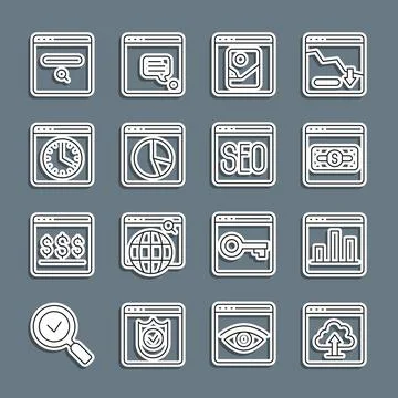 Set line Cloud upload, Graph chart infographic, Online shopping on screen, .. Stock Illustration