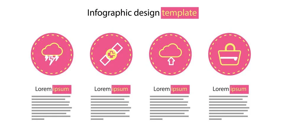 Set line Cloud upload, Handbag, Wrist watch and Storm icon. Vector Stock Illustration