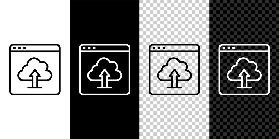 Set line Cloud upload icon isolated on black and white, transparent background 스톡 일러스트