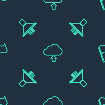 Set line Cloud upload, Kitchen extractor fan and Flag on seamless pattern Stockillustratie