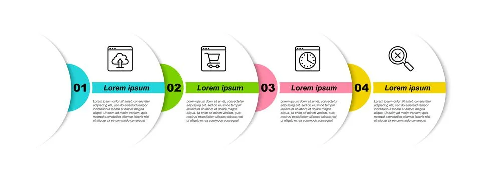 Set line Cloud upload, Online shopping on screen, Browser window and Magnifying 스톡 일러스트
