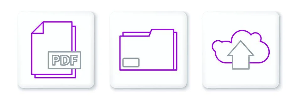Set line Cloud upload, PDF file document and Document folder icon. Vector イラスト素材